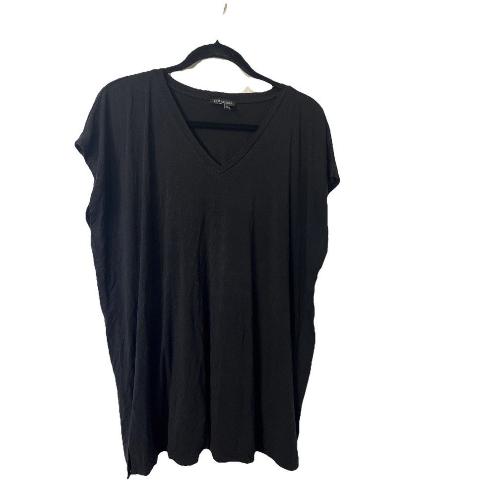 Eileen Fisher Top‎ Women's XL Black Sleeveless Shirt V Neck Tee Shirt Stretch